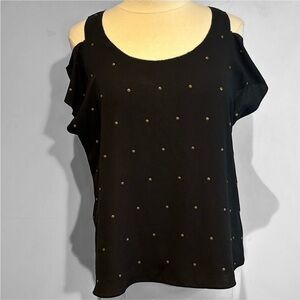 Rachel Roy black cold shoulder bronze studded blouse size small